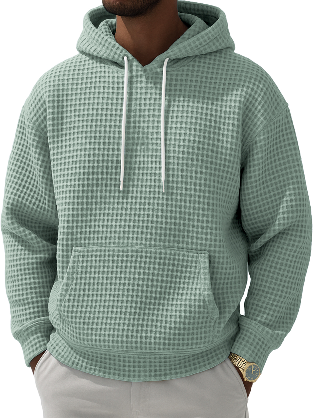 Herren Waffelstruktur Freizeit Pullover Kapuzen-Sweatshirt-deurabatt