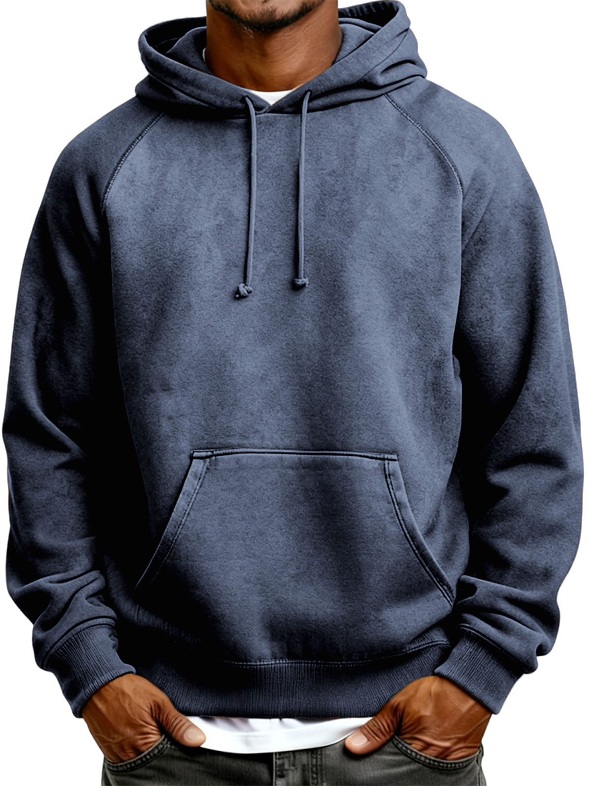 Herren Wildleder Raglanärmel Pullover Kapuzen-Sweatshirt-deurabatt