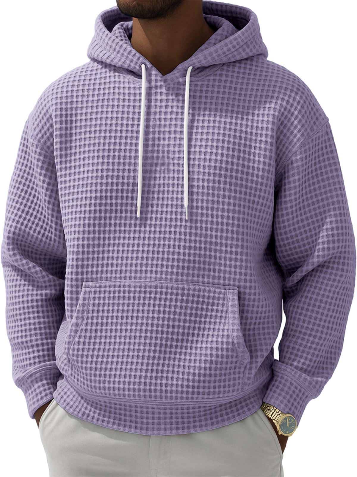 Herren Waffelstruktur Freizeit Pullover Kapuzen-Sweatshirt-deurabatt