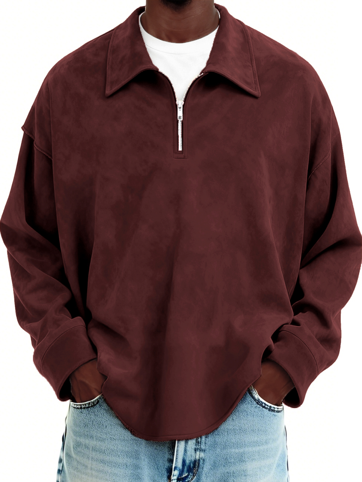 Herren-Vintage-Wildlederpullover mit Viertelreißverschluss-deurabatt