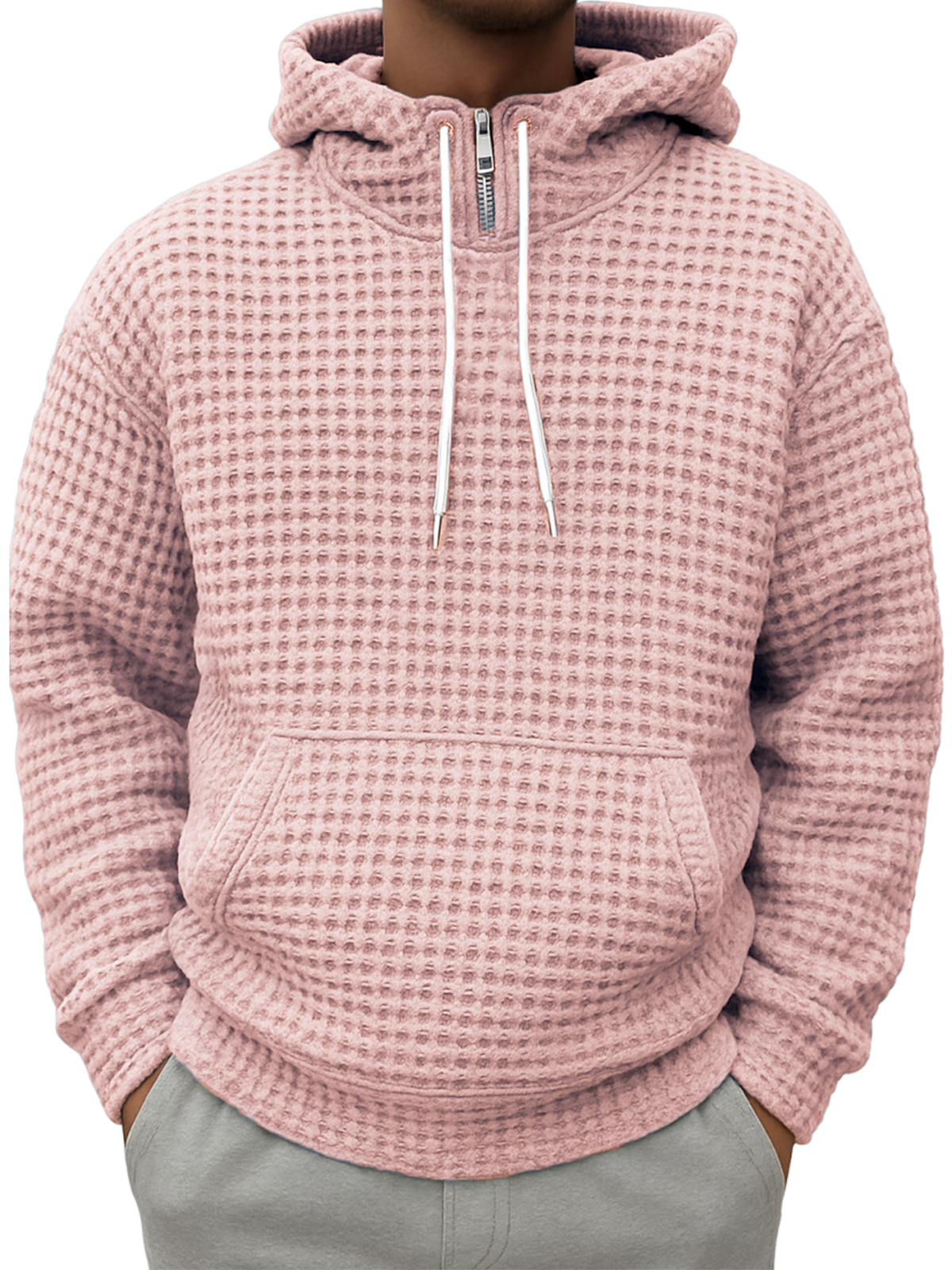 Herren Halbzip Karierte Texturierte Freizeit Kapuzenpullover-deurabatt