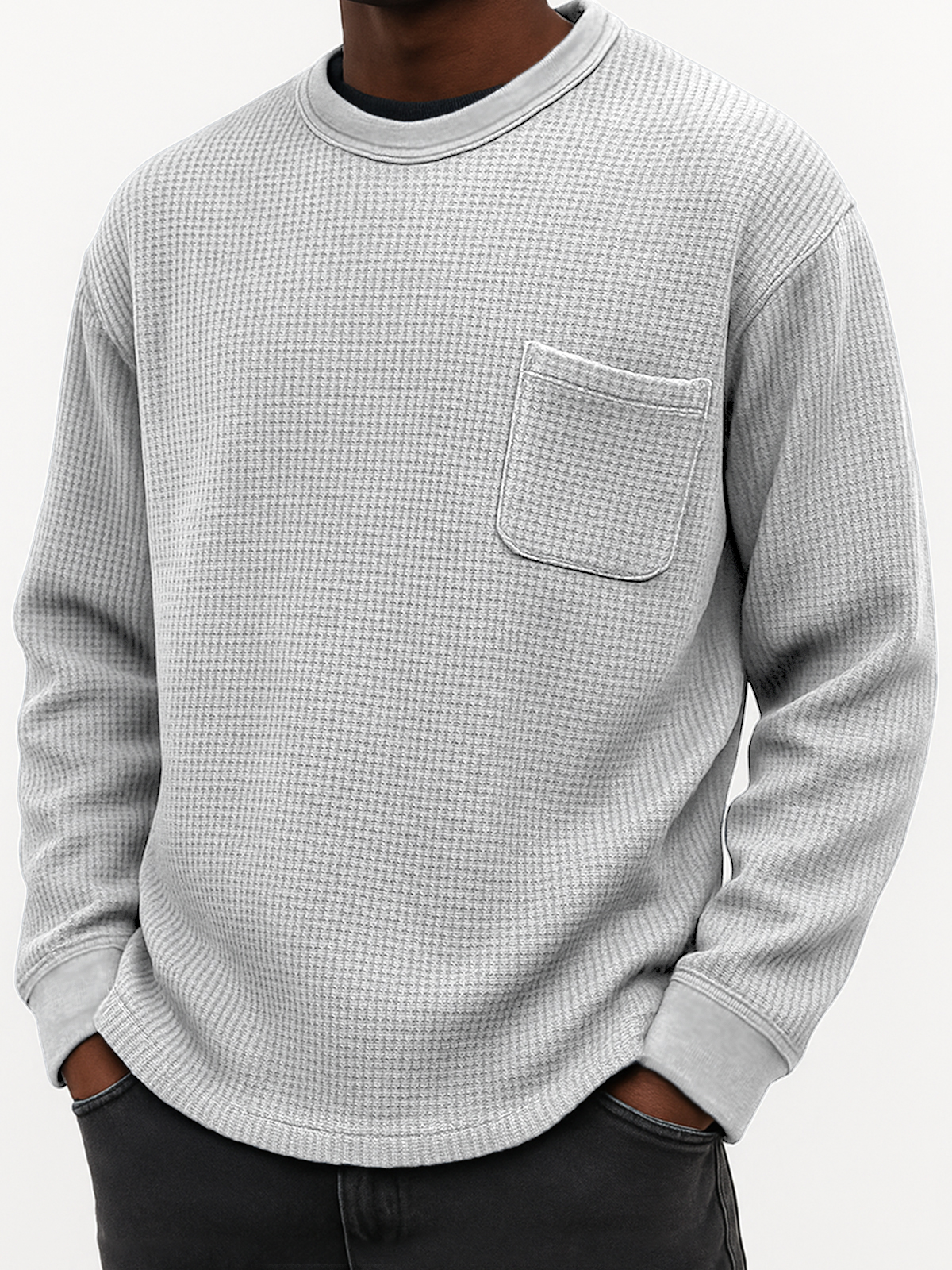Herren Stylischer Waffel Komfort Freizeit Tasche Alltag Sweatshirt-deurabatt