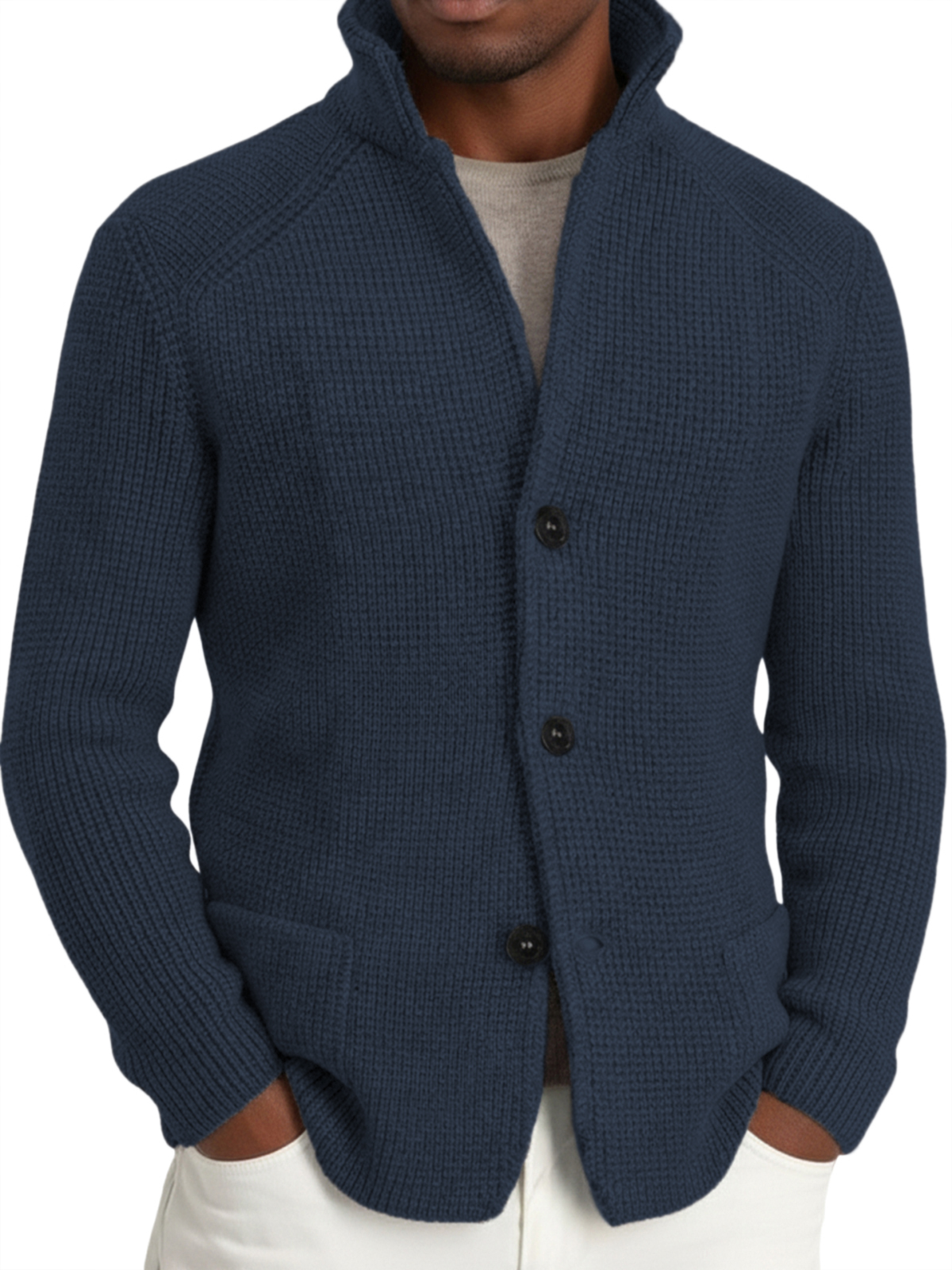 Herren-Strickjacke im Retro-Stil mit Anzugkragen-deurabatt