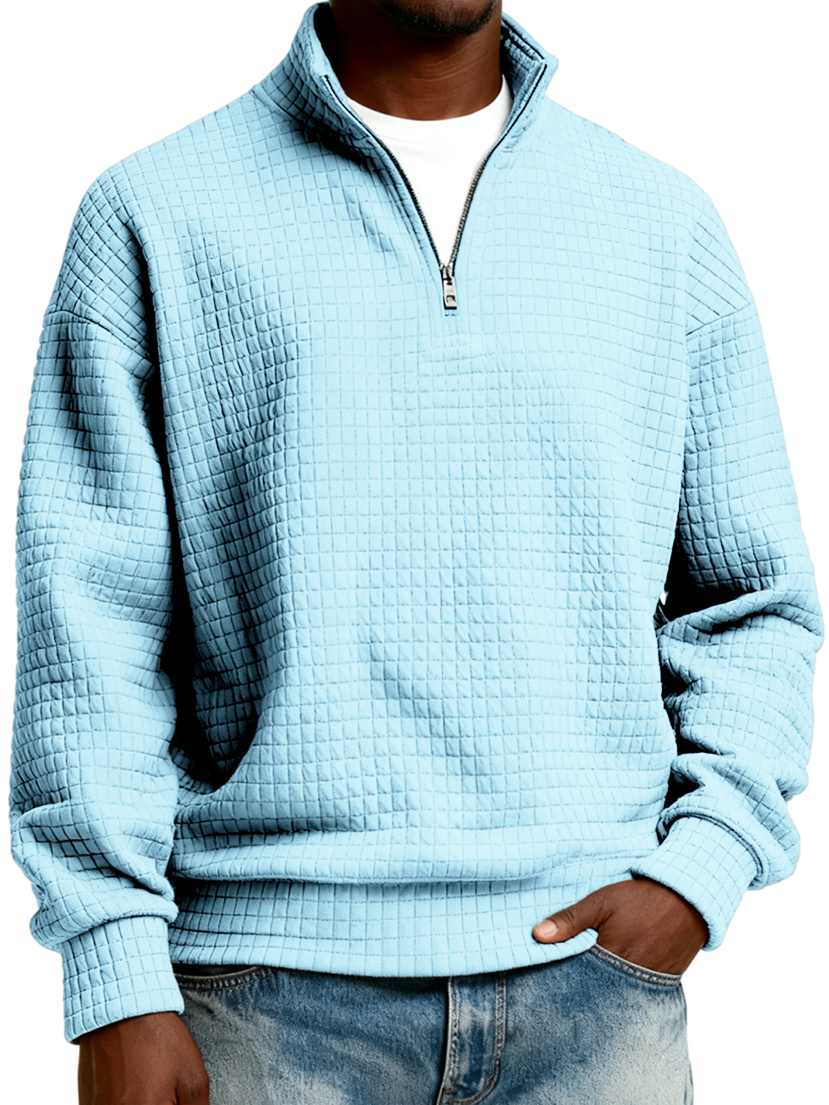 Herren-Stepppullover mit halbem Reißverschluss aus Jacquard-Gewebe-deurabatt