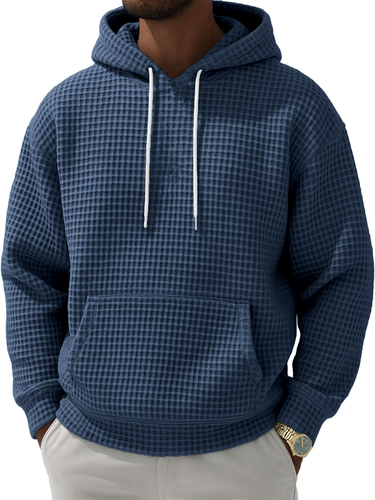 Herren Waffelstruktur Freizeit Pullover Kapuzen-Sweatshirt-deurabatt