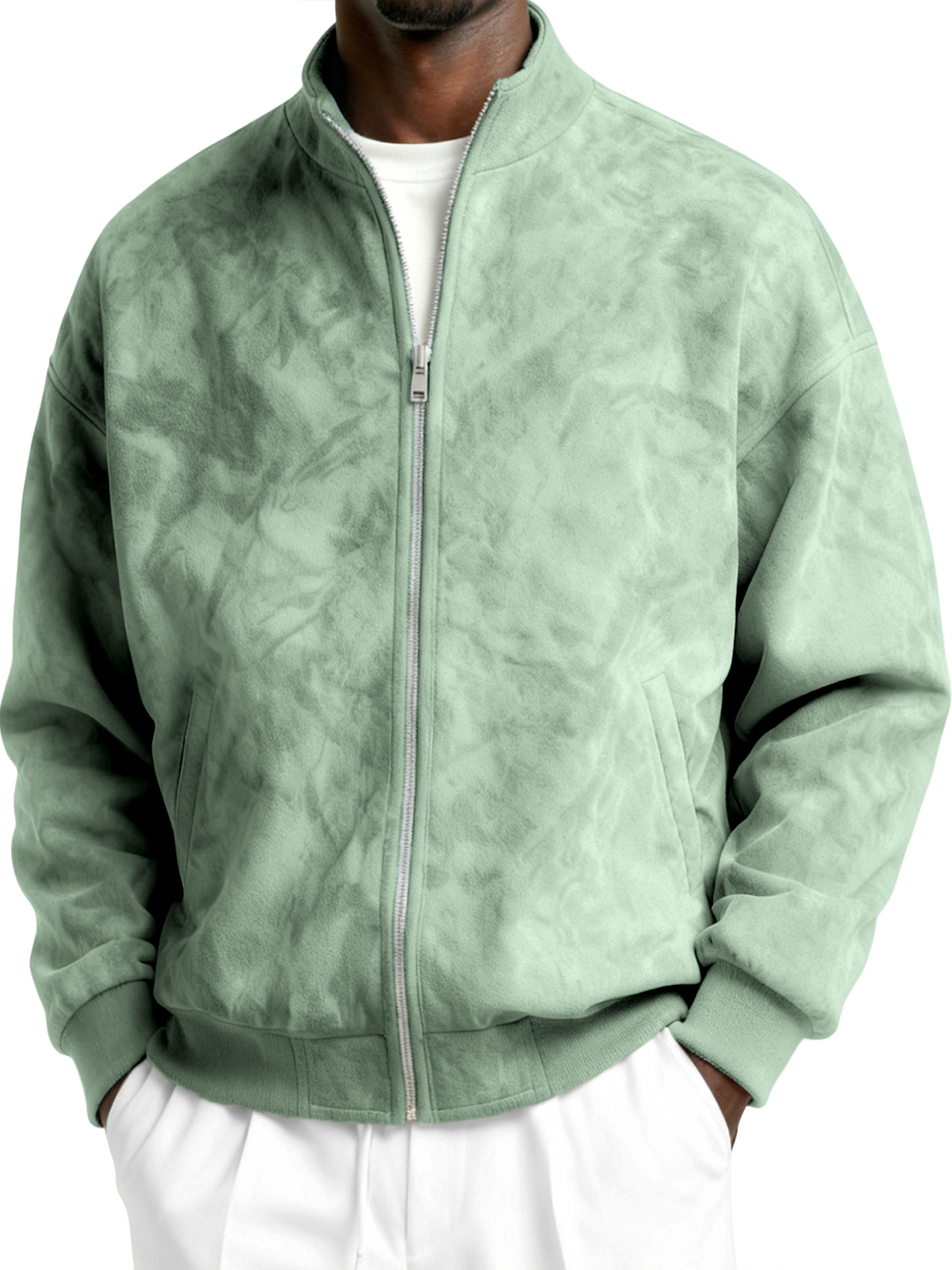 Herren-Komfortjacke aus strukturiertem Faxu-Wildleder mit Reißverschluss-deurabatt