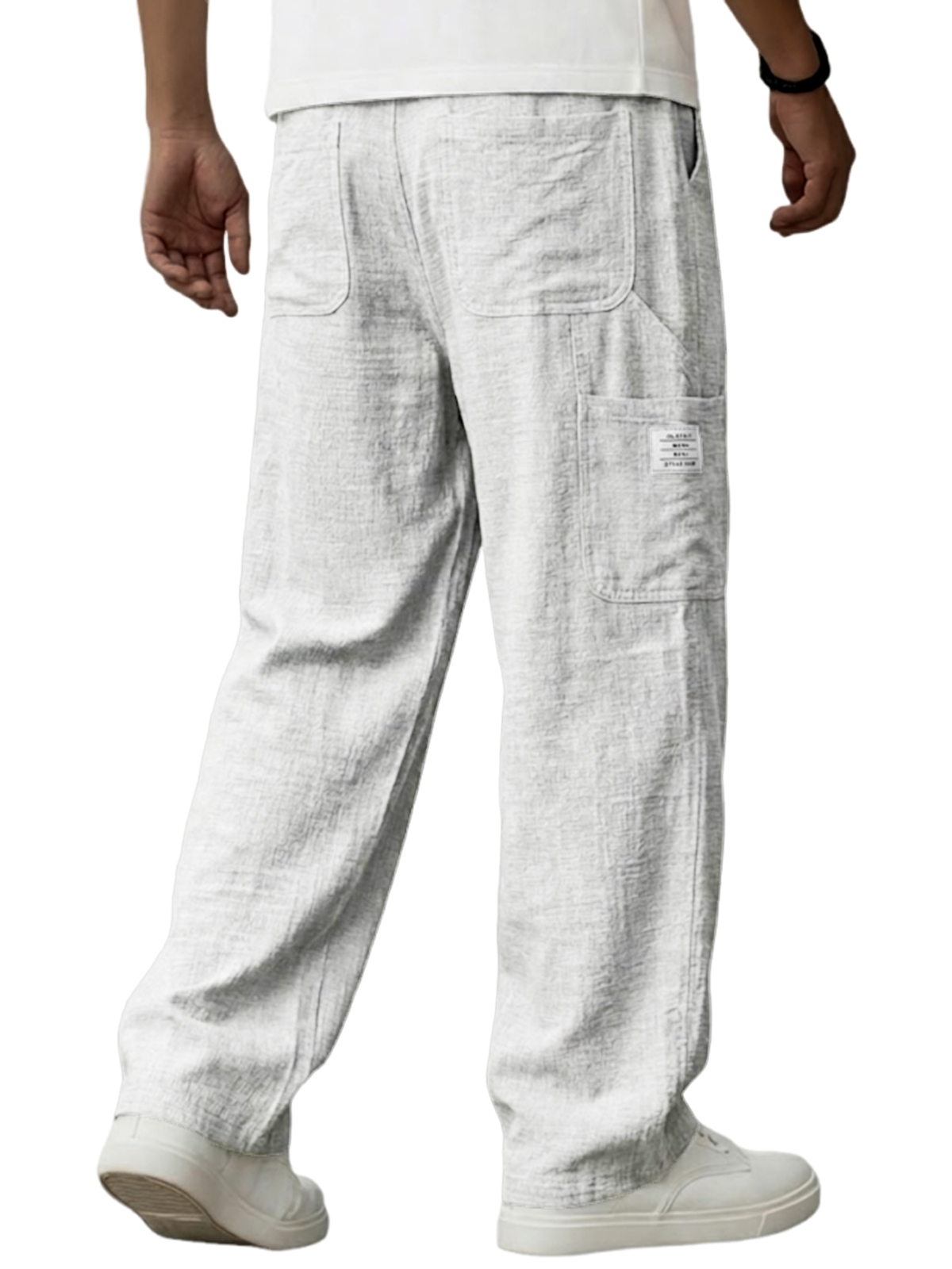 Herren Vintage Atmungsaktive Leinen Mehrfachtaschen Freizeit Bestickte Etikett Hose-deurabatt