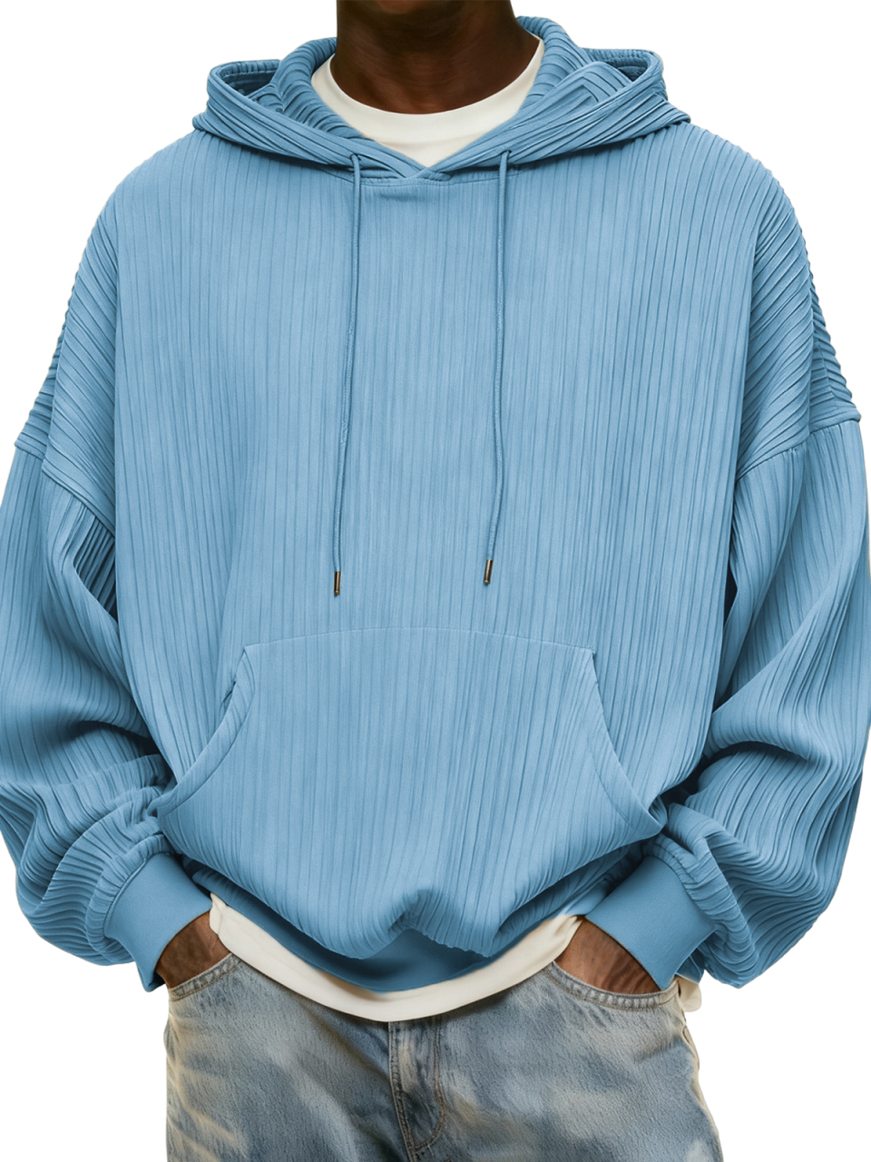 Schlichter Herren-Kapuzenpullover mit Rippstrick für jeden Tag-deurabatt
