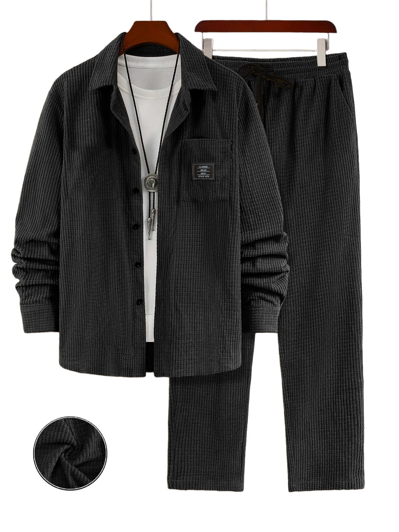 Herren Retro Corduroy Langarmhemd und Hose Set OOTD-deurabatt