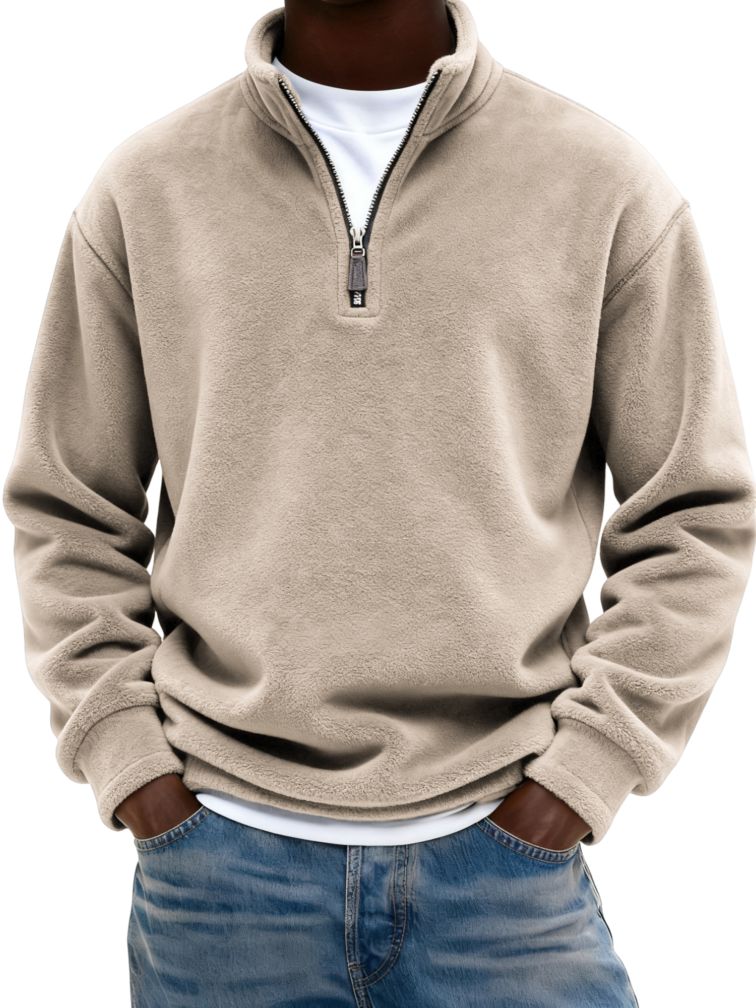 Warmer Herren-Fleece-Pullover mit Viertelreißverschluss-deurabatt