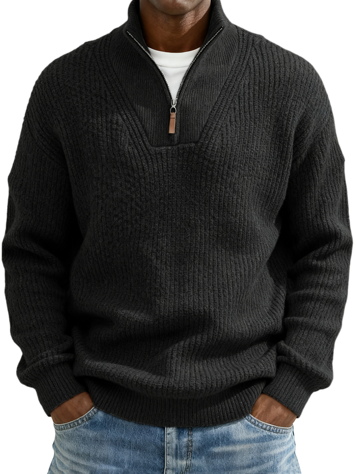 Herren Komfort Texturiertes Viertelzip Pullover Weihnachtspullover-deurabatt