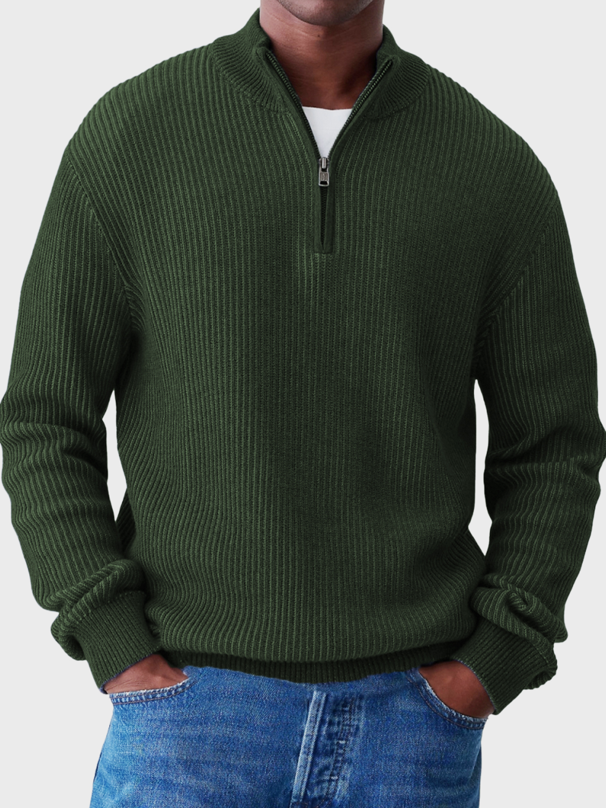 Lässiger Herrenpullover mit halbem Reißverschluss und Stehkragen-deurabatt