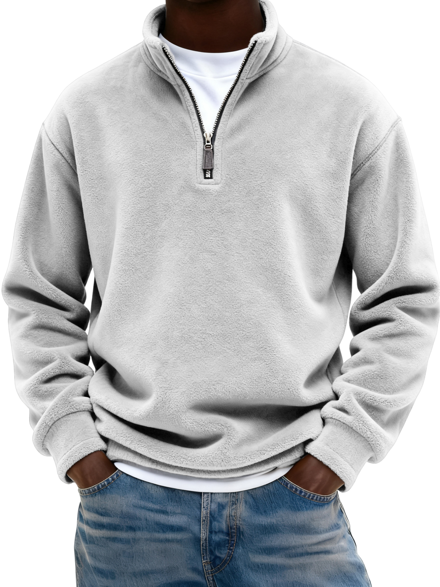 Warmer Herren-Fleece-Pullover mit Viertelreißverschluss-deurabatt