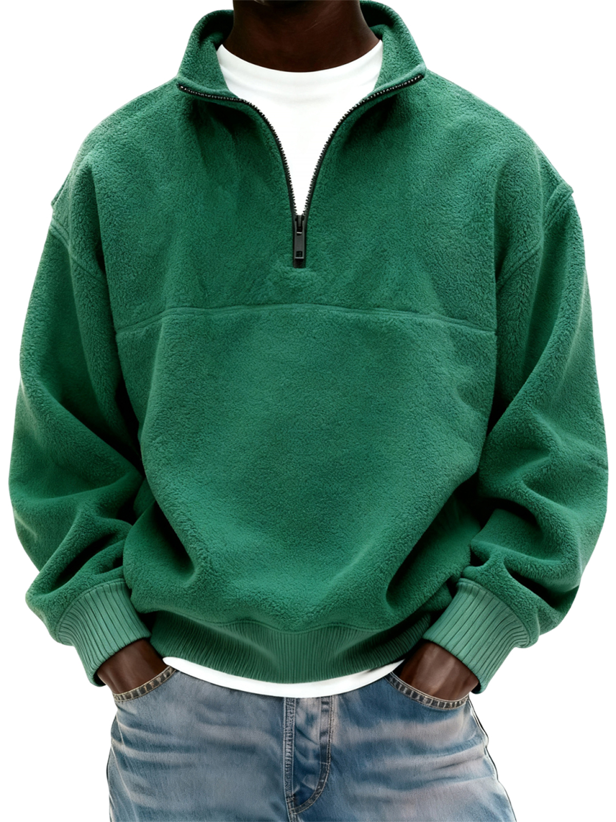 Herren Polar Fleece Viertel Reißverschluss Pullover Sweatshirt-deurabatt