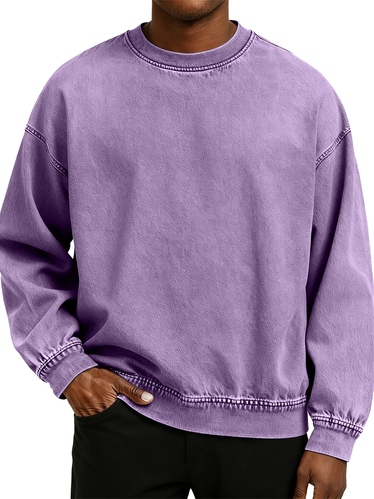 Herren Retro Gewaschen Zerrissene Baumwolle Rundhals Langarm Sweatshirt-deurabatt