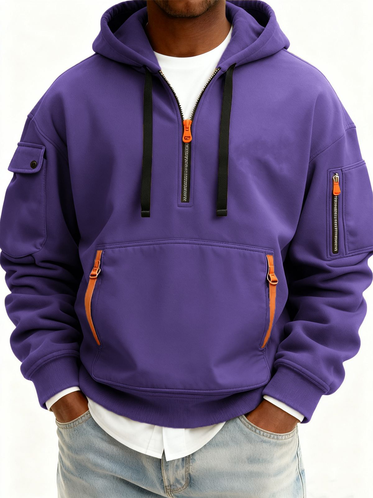 Lässiger Herren-Sport-Pullover-Hoodie mit mehreren Reißverschlüssen-deurabatt