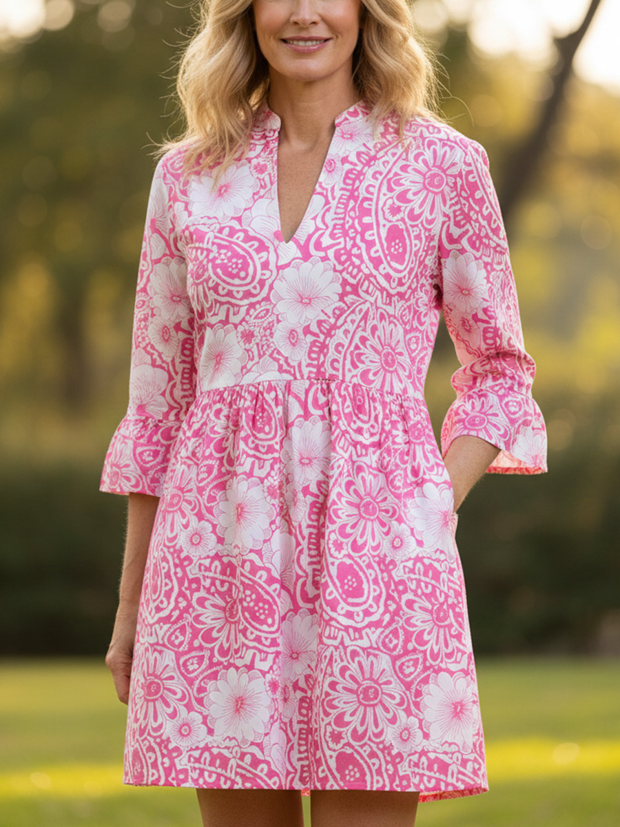 New Arrivals🔥 Spring V Neck Floral Print Dresses-ZierMode