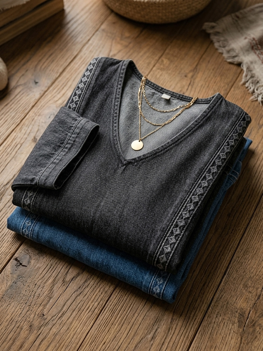 New Arrivals🔥 Women’s Vintage Lace Trim Denim Dress-ZierMode