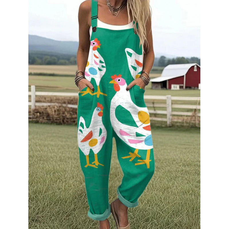 Bedruckter lockerer Overall | Damen Casual Ärmelloser Jumpsuit