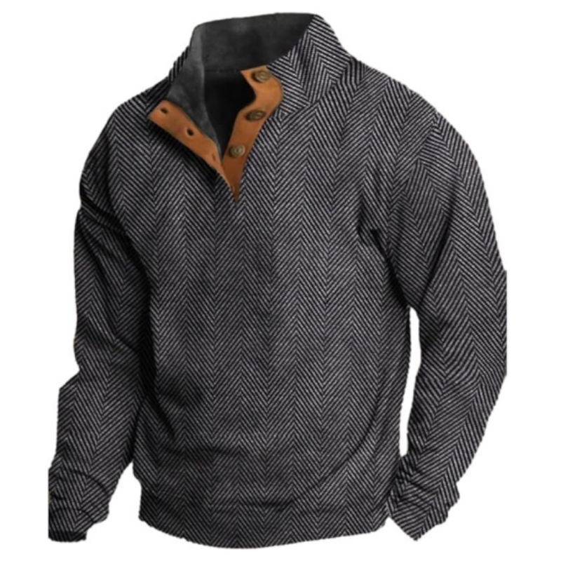 Herren Western Vintage Fischgrätenmuster Design Stehkragen Knopf-Down Sweatshirt-deurabatt