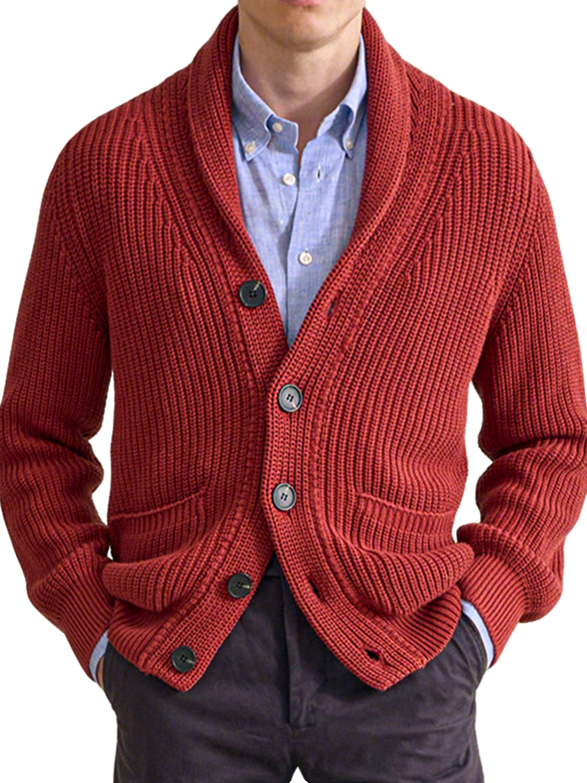 Herbst- und Winter-Herrenpullover einfarbiger Revers-Hochkragen langärmeliger Strickjacke-deurabatt