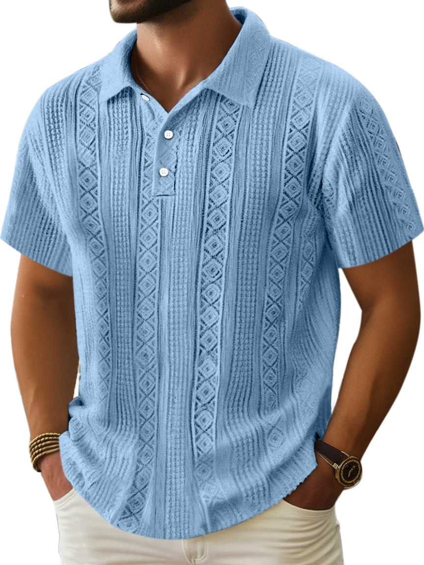 Herren Bequeme Einfarbige Textur Kurzarm Lel Polo Shirt-deurabatt