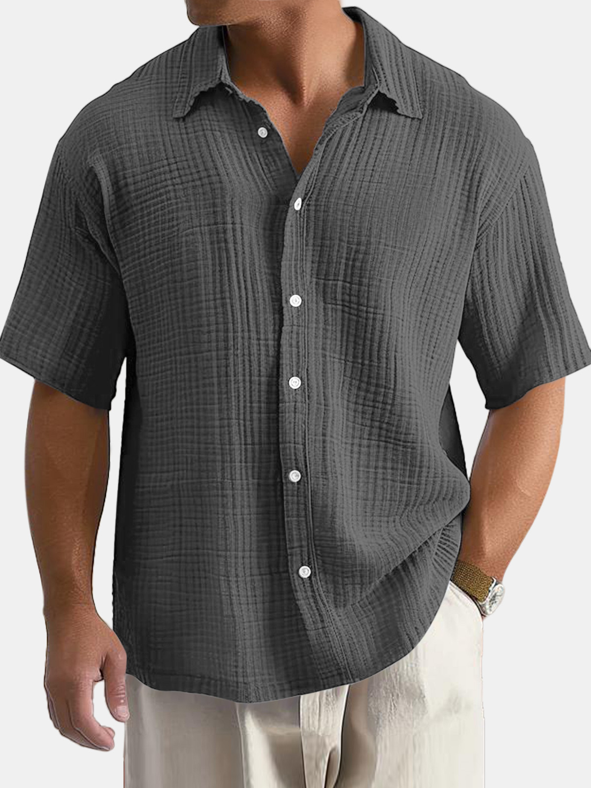 Herren Baumwolle Hawaiian Sommer Bequeme Einfarbige Kurzarmhemd-deurabatt