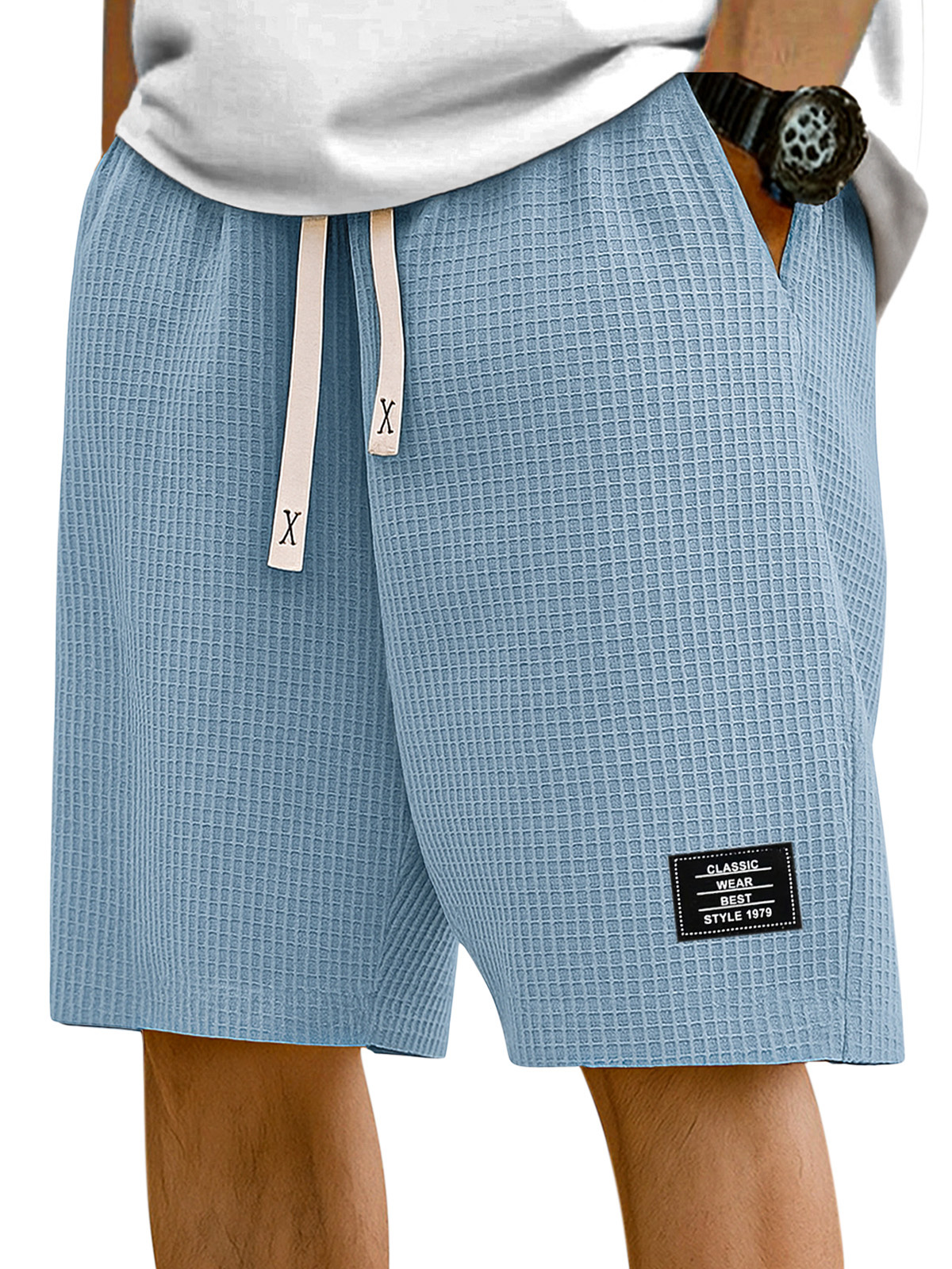 Herren Einfache Einfarbige Waffelstruktur Freizeitshorts