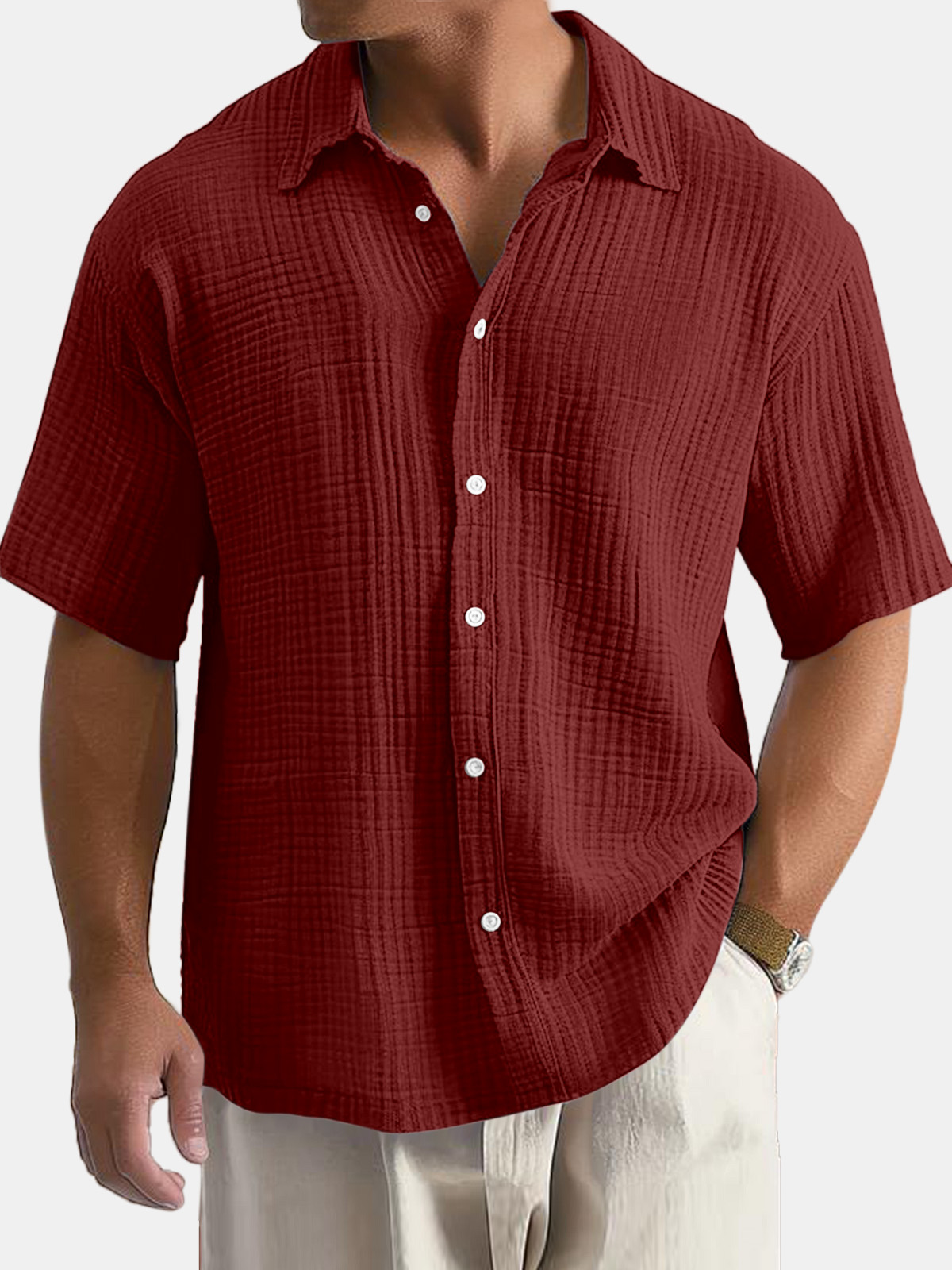 Herren Baumwolle Hawaiian Sommer Bequeme Einfarbige Kurzarmhemd-deurabatt