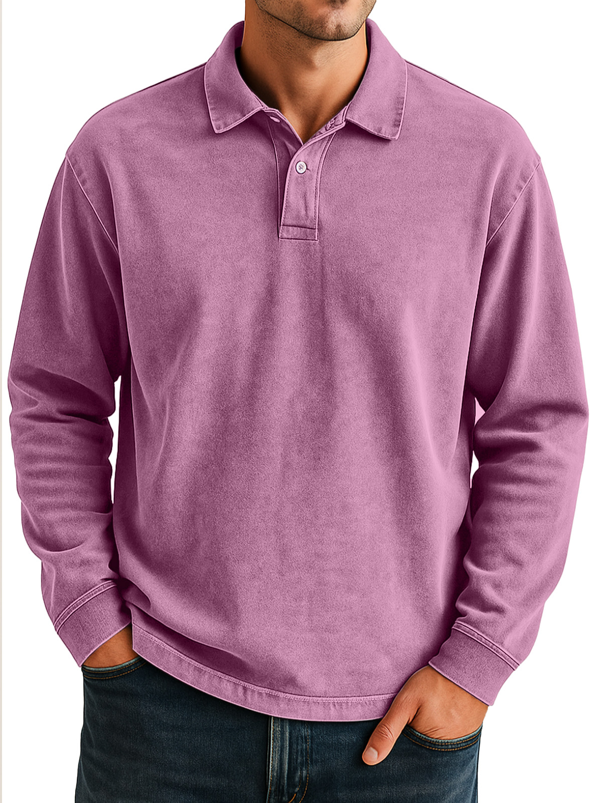 Herren Retro Alltag Lässig Einfarbig Locker Langarm Lar Polo Shirt-deurabatt
