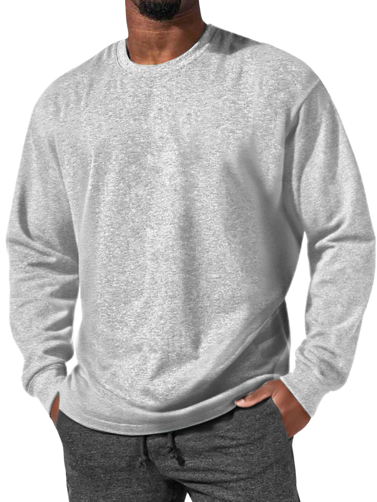 Herren Einfaches Alltagsbequemes Rundhals Langarm-T-Shirt-deurabatt