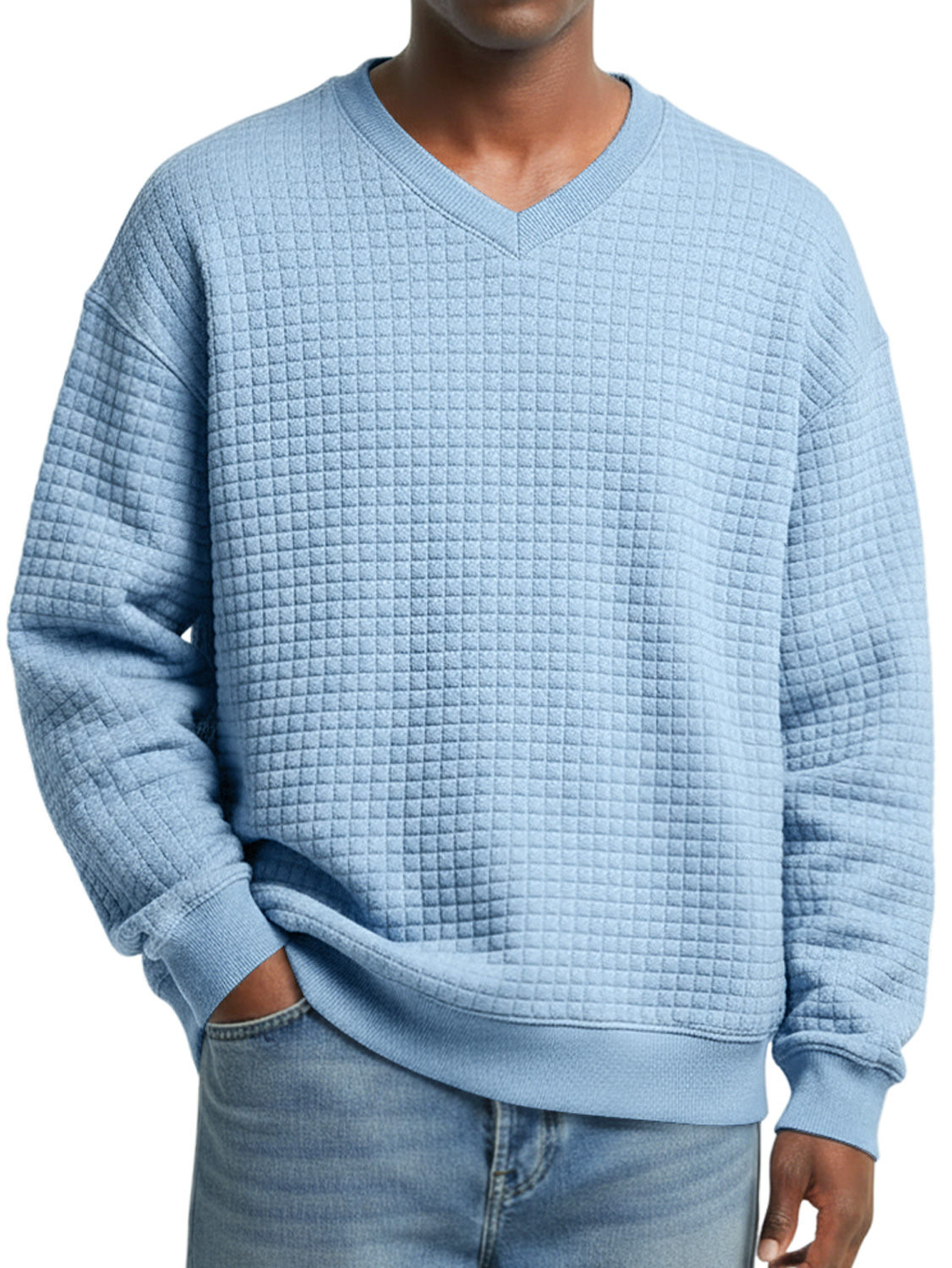 Herren V-Ausschnitt Kleine Karomuster Einfache Freizeit Sweatshirt-deurabatt
