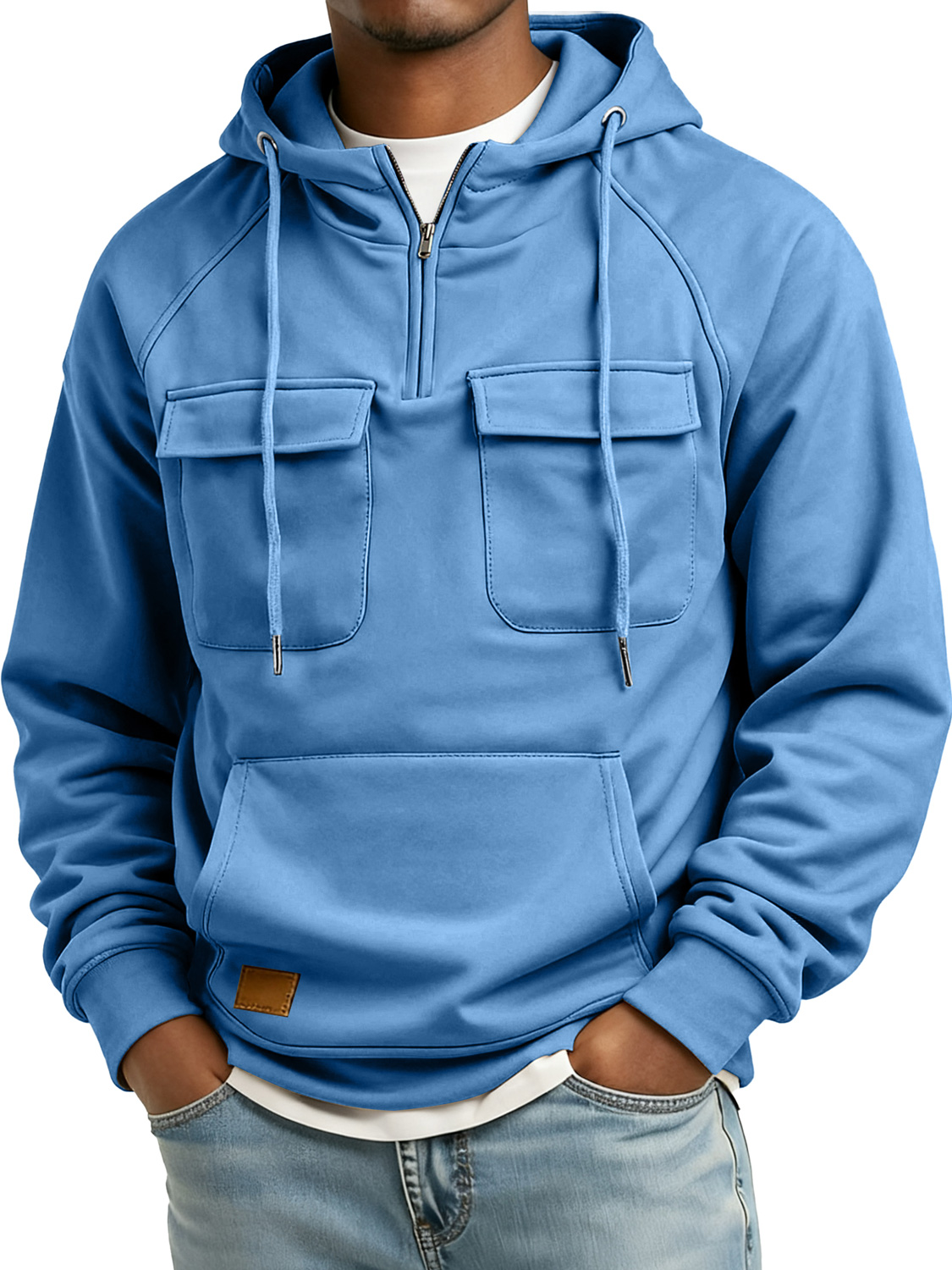 Herren Retro Reißverschluss Doppelter Taschen Besticktes Logo Freizeit Hoodie-deurabatt