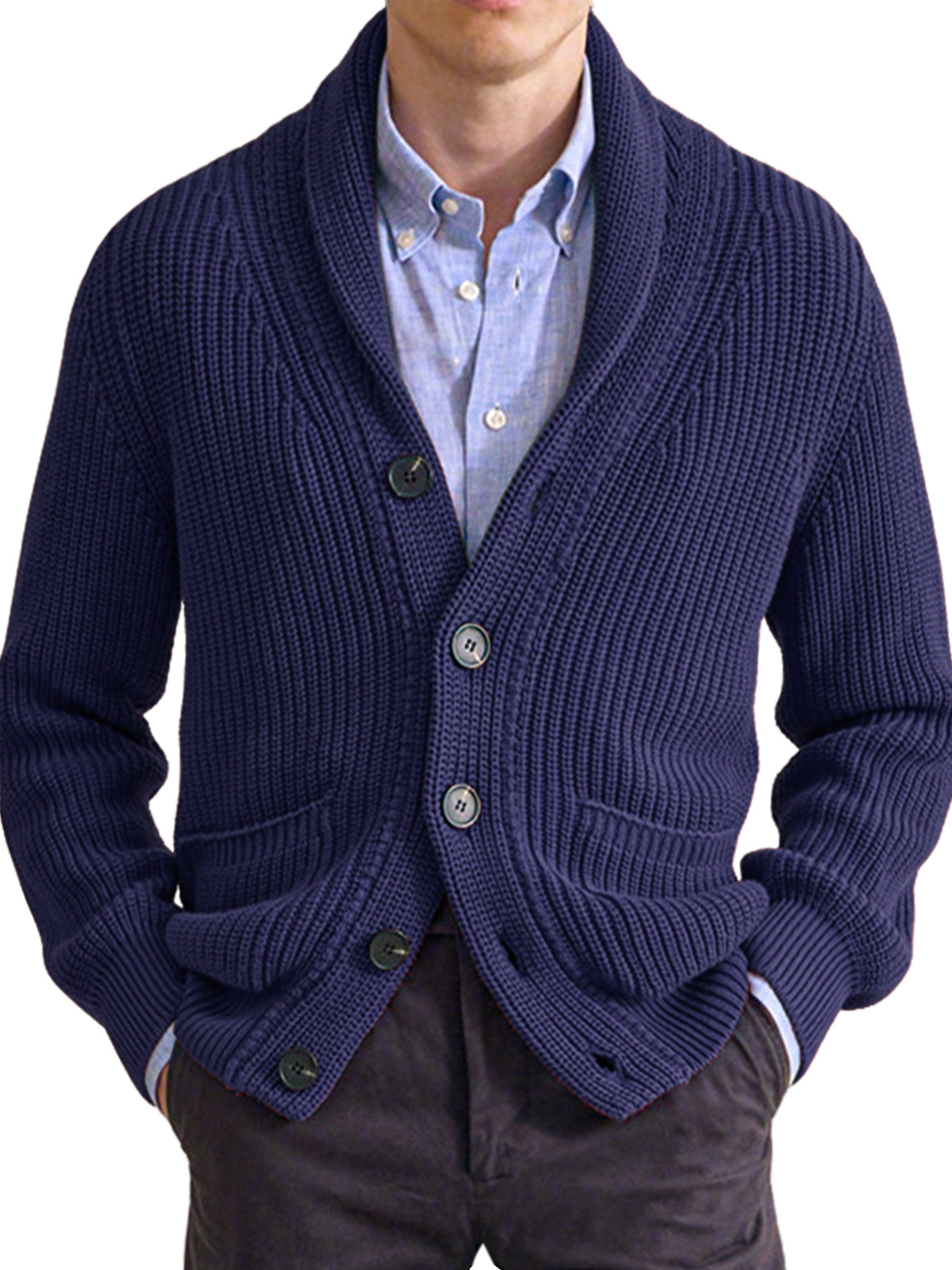 Herbst- und Winter-Herrenpullover einfarbiger Revers-Hochkragen langärmeliger Strickjacke-deurabatt