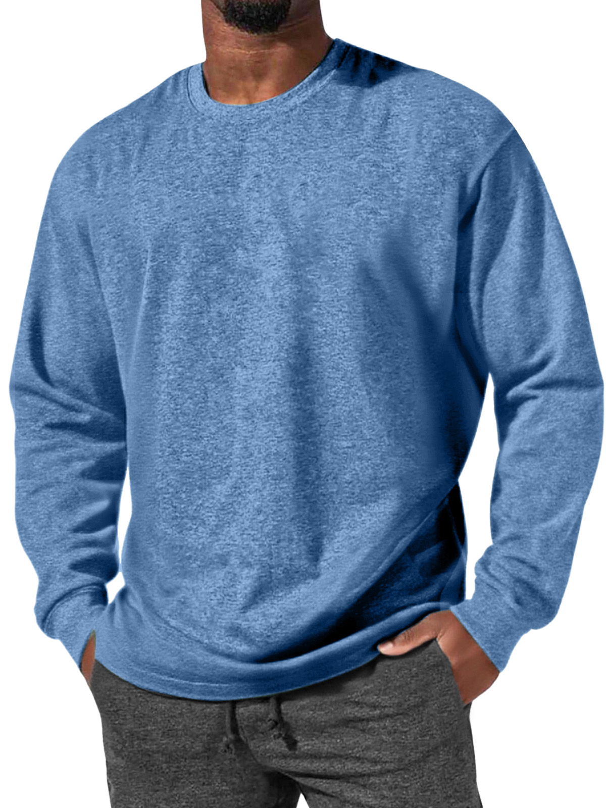 Herren Einfaches Alltagsbequemes Rundhals Langarm-T-Shirt-deurabatt