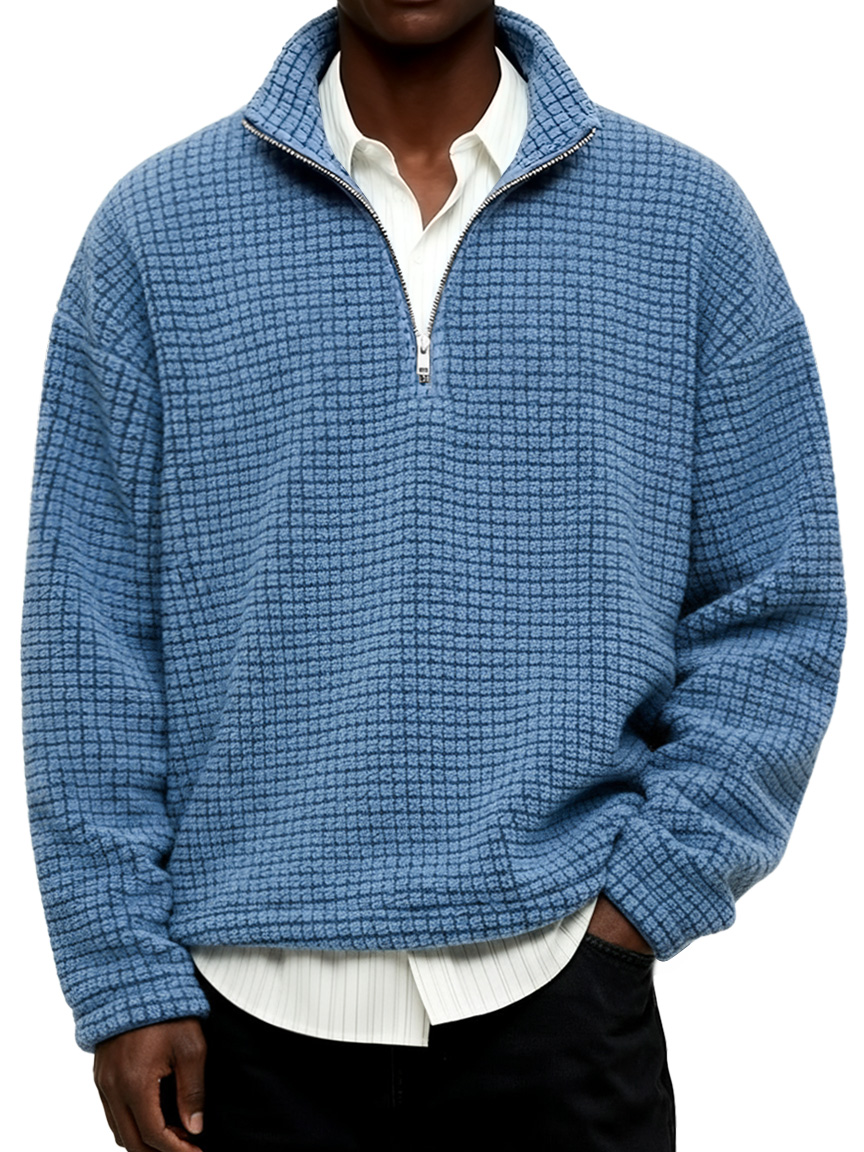 Herren Daily Textured Stehkragen Reißverschluss Freizeit Sweatshirt-deurabatt