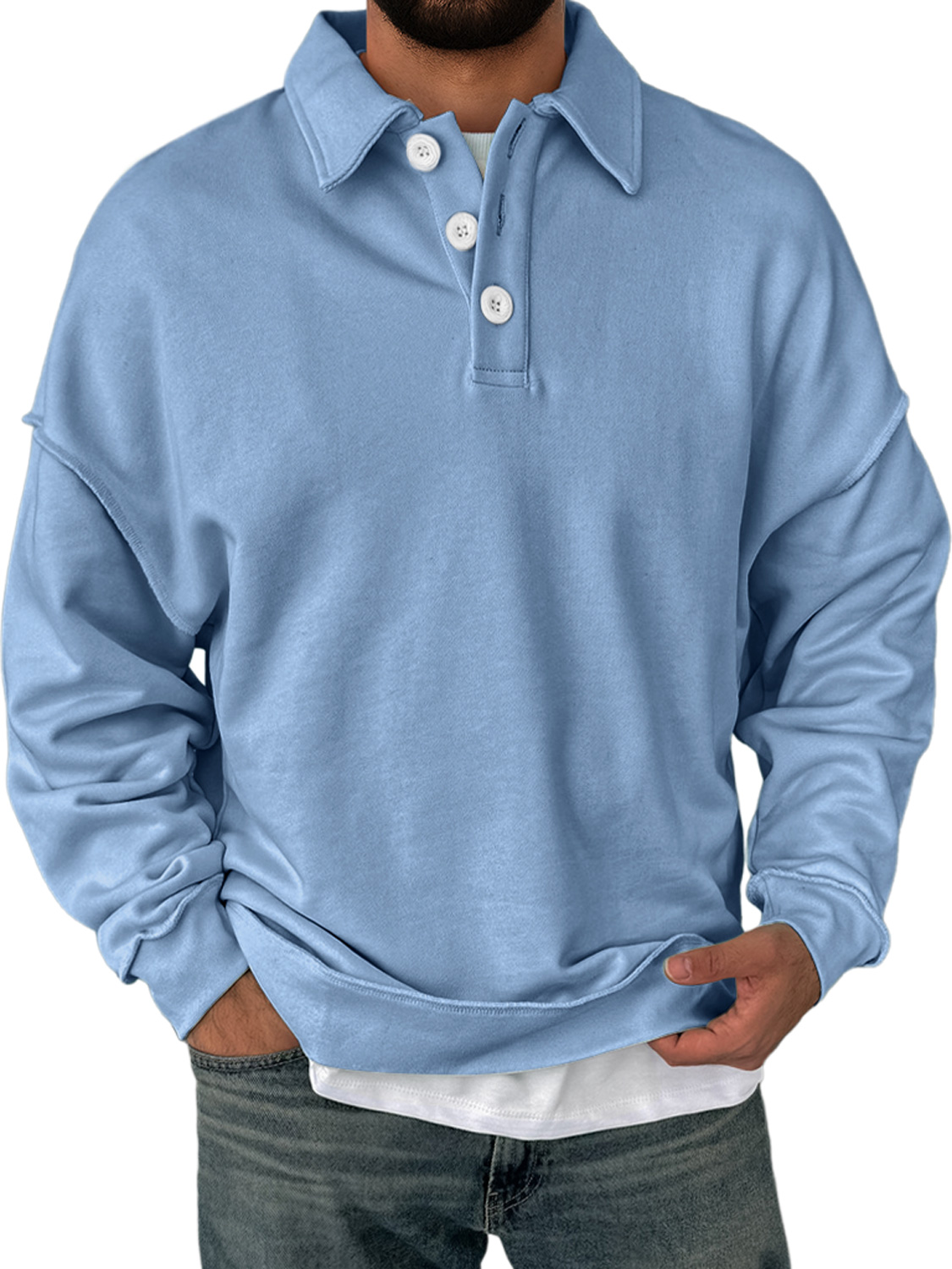 Herren Alltagskragen Knopfverschluss Bequemer Einfarbiger Sweatshirt-deurabatt