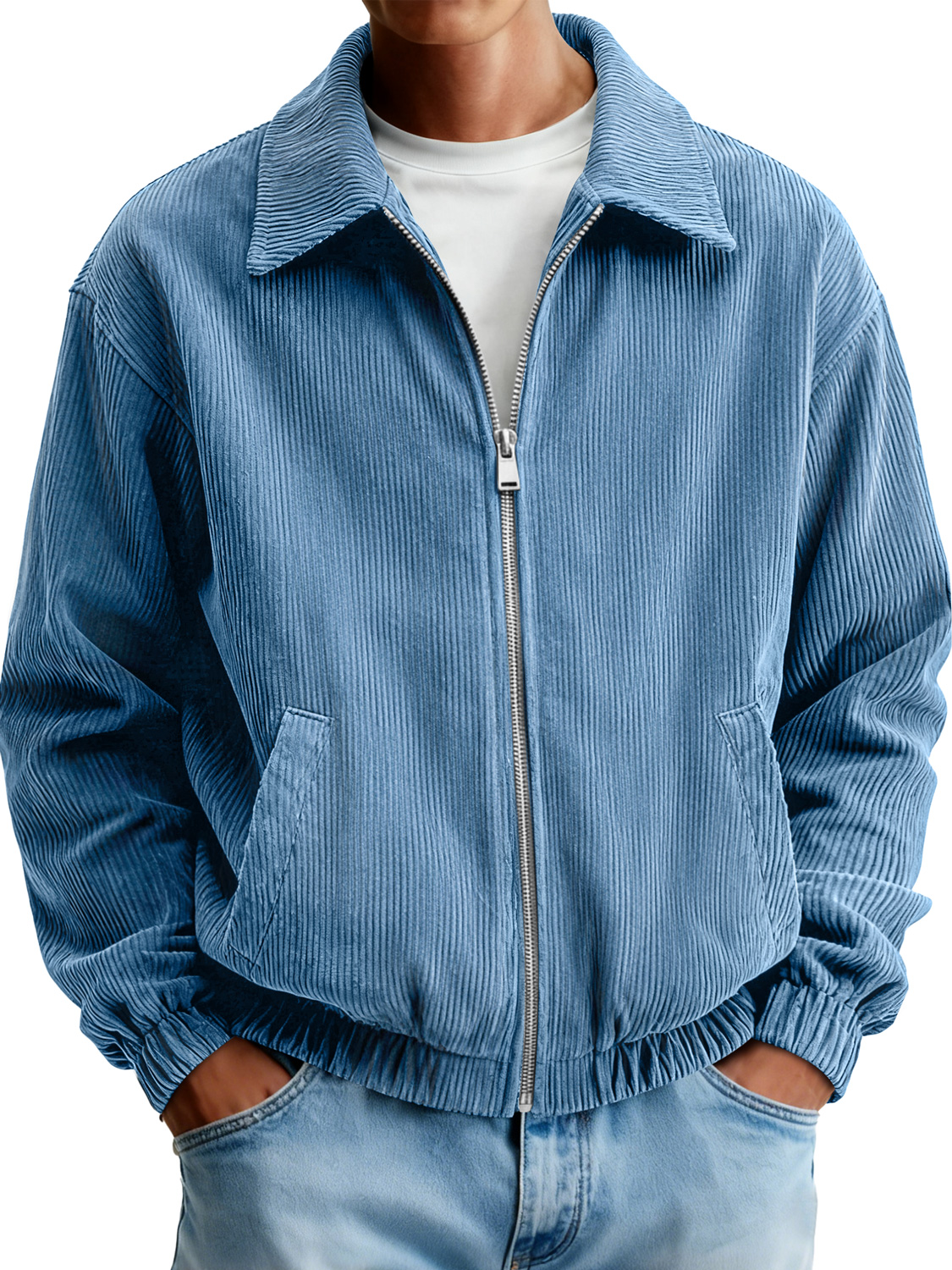 Herren Cordjacke mit Reverskragen und Reißverschluss-deurabatt