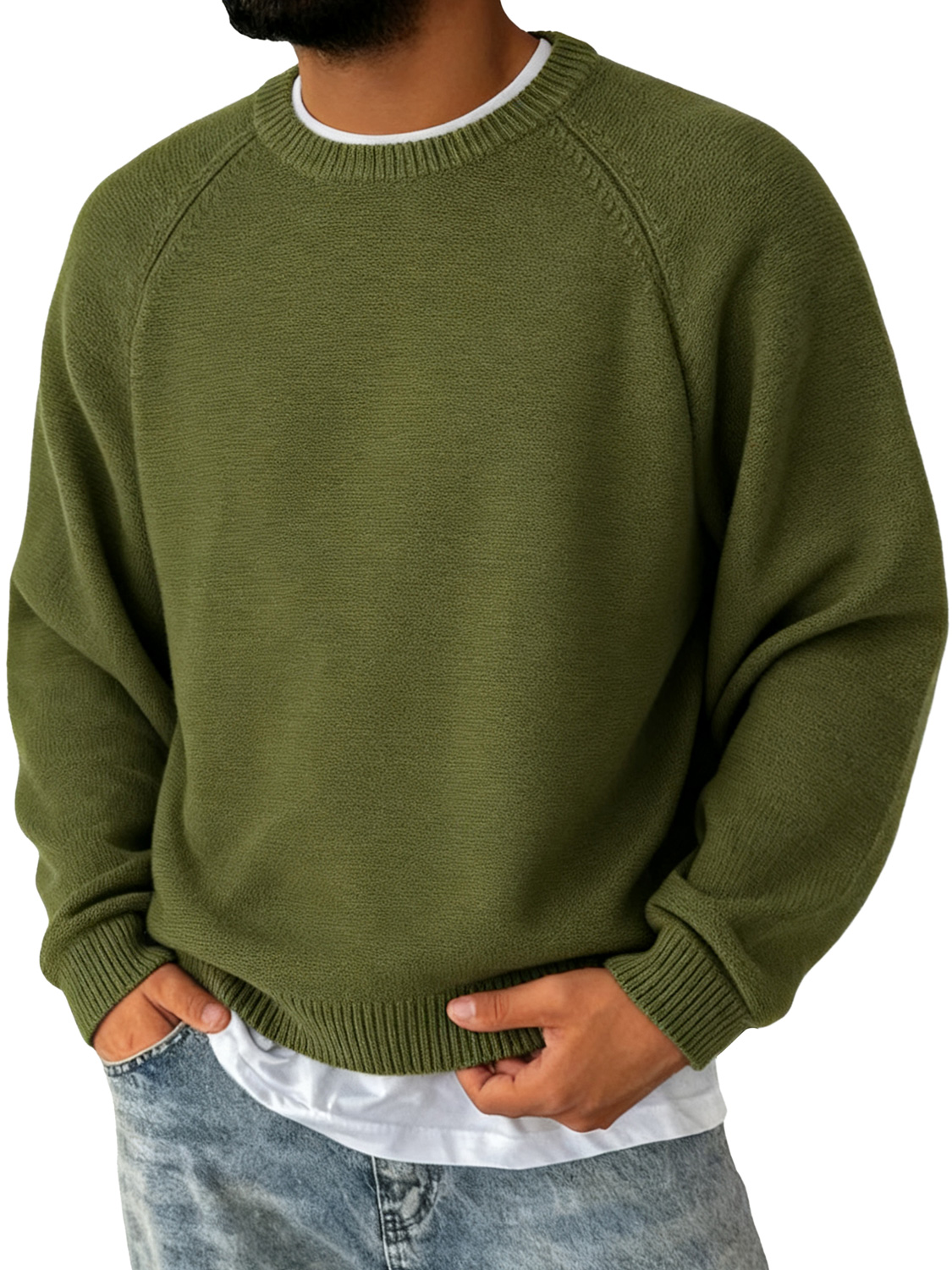 Herren Einfacher Rundhalsausschnitt Raglanärmel Freizeit Bequemer Pullover-deurabatt