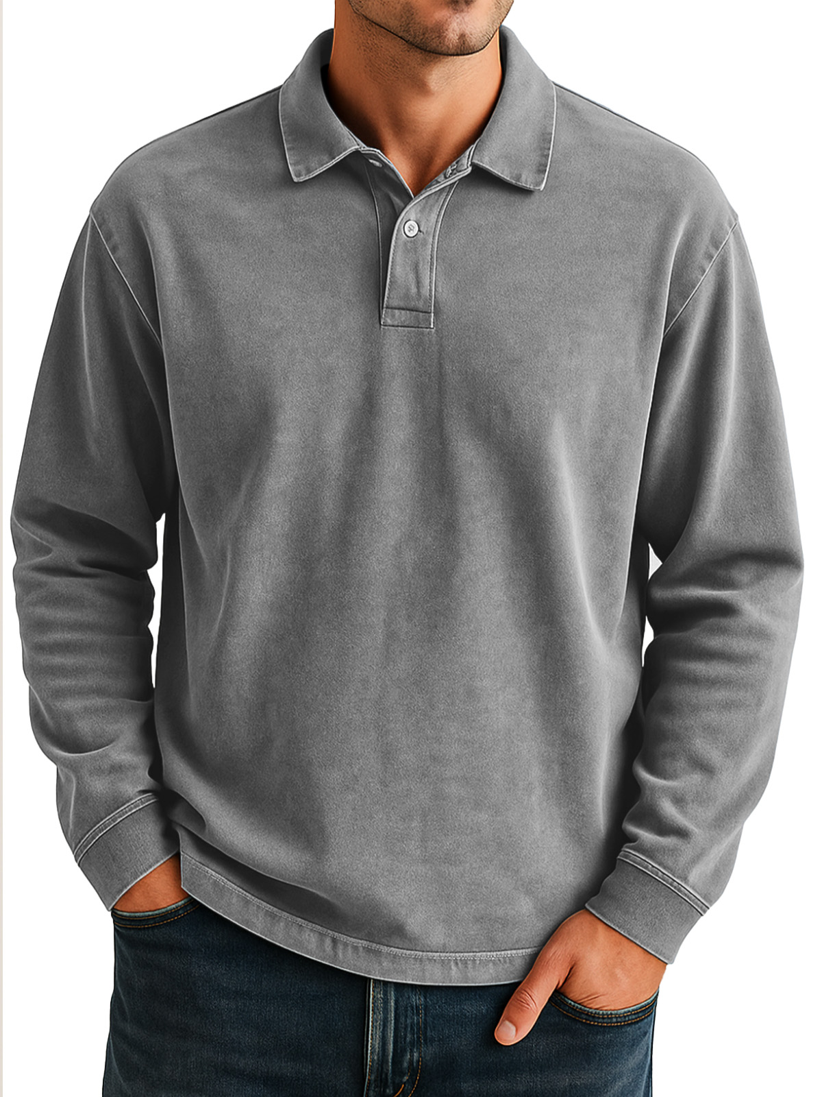 Herren Retro Alltag Lässig Einfarbig Locker Langarm Lar Polo Shirt-deurabatt