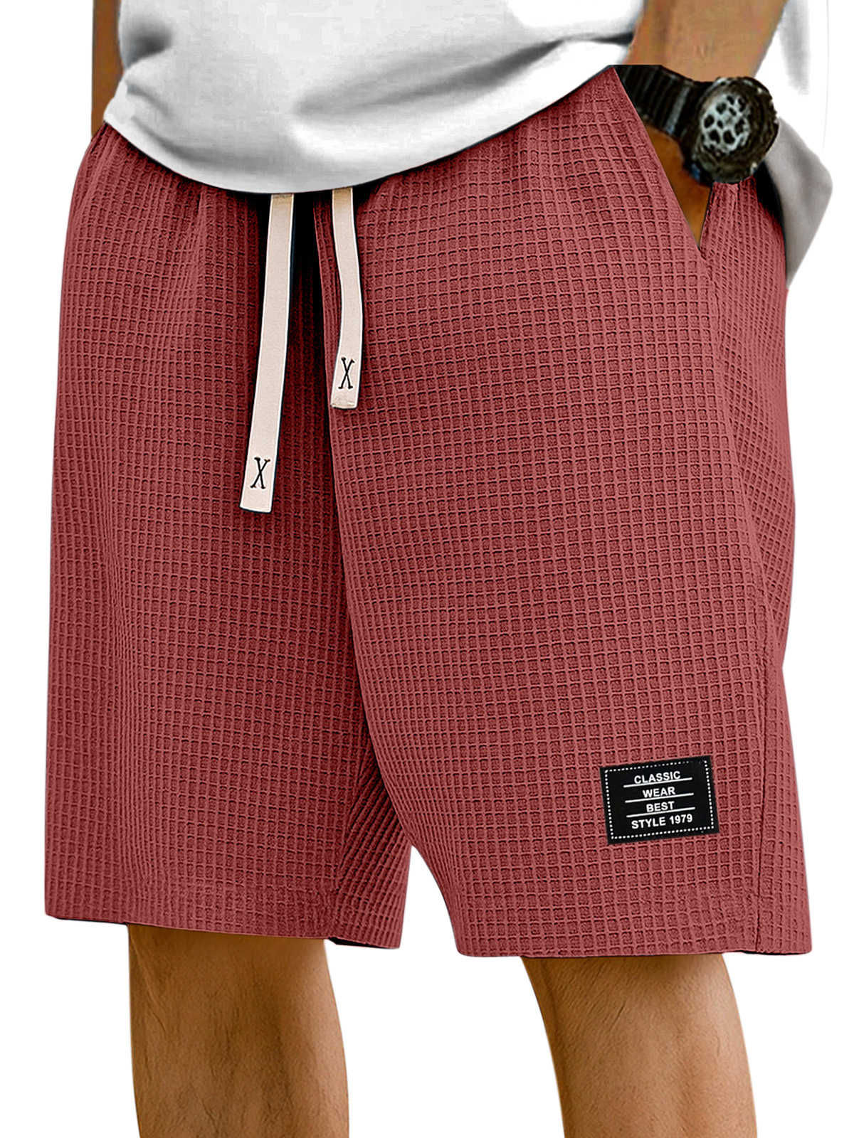 Herren Einfache Einfarbige Waffelstruktur Freizeitshorts