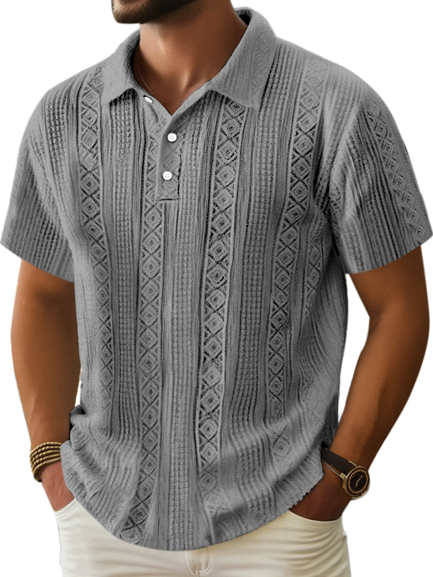 Herren Bequeme Einfarbige Textur Kurzarm Lel Polo Shirt-deurabatt