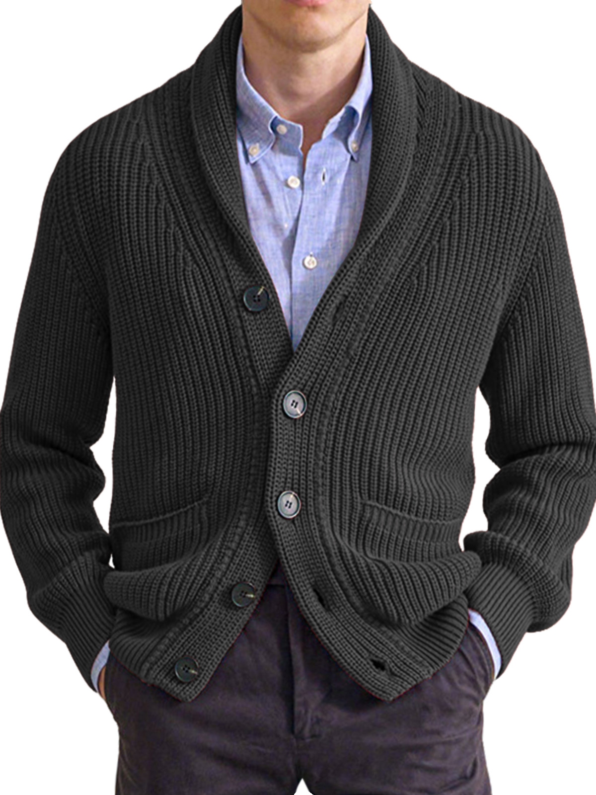 Herbst- und Winter-Herrenpullover einfarbiger Revers-Hochkragen langärmeliger Strickjacke-deurabatt