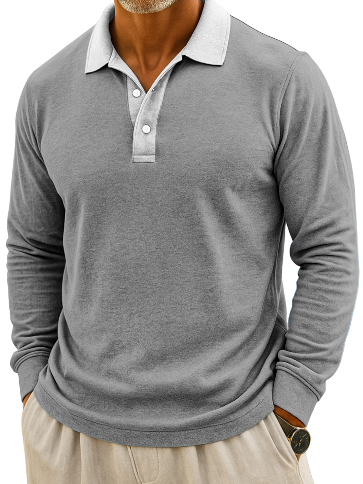 Herren Einfaches Lässiges Farbblockdesign Knopf Langarm Polohemd-deurabatt