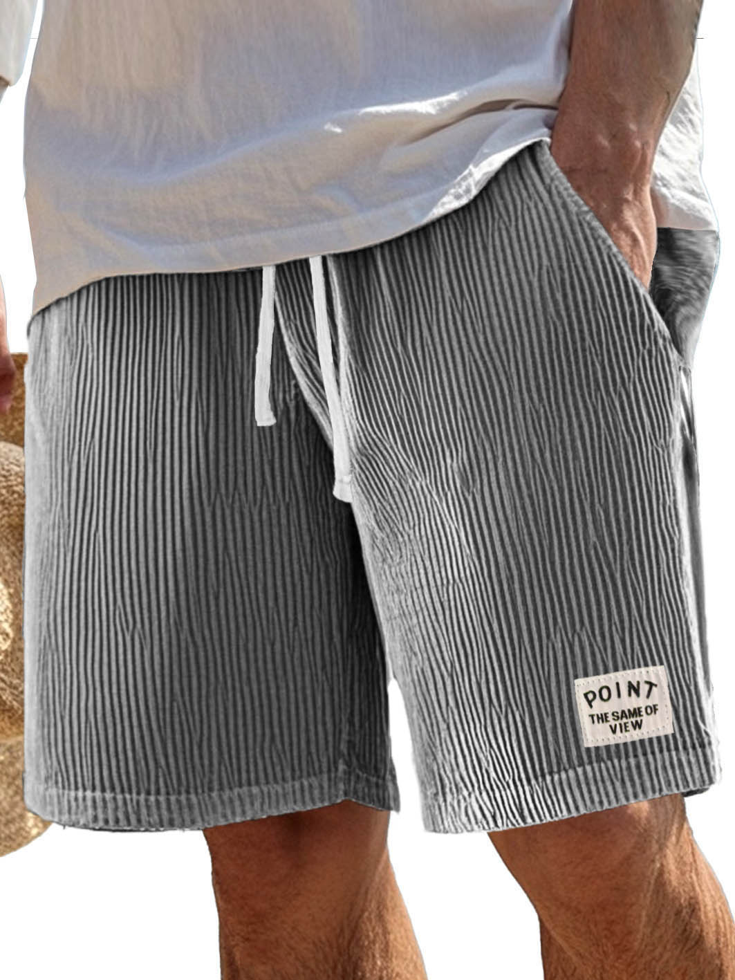 Herrenmode Freizeit Shorts aus geripptem Stoff mit Taschen und gesticktem Logo-ZierMode
