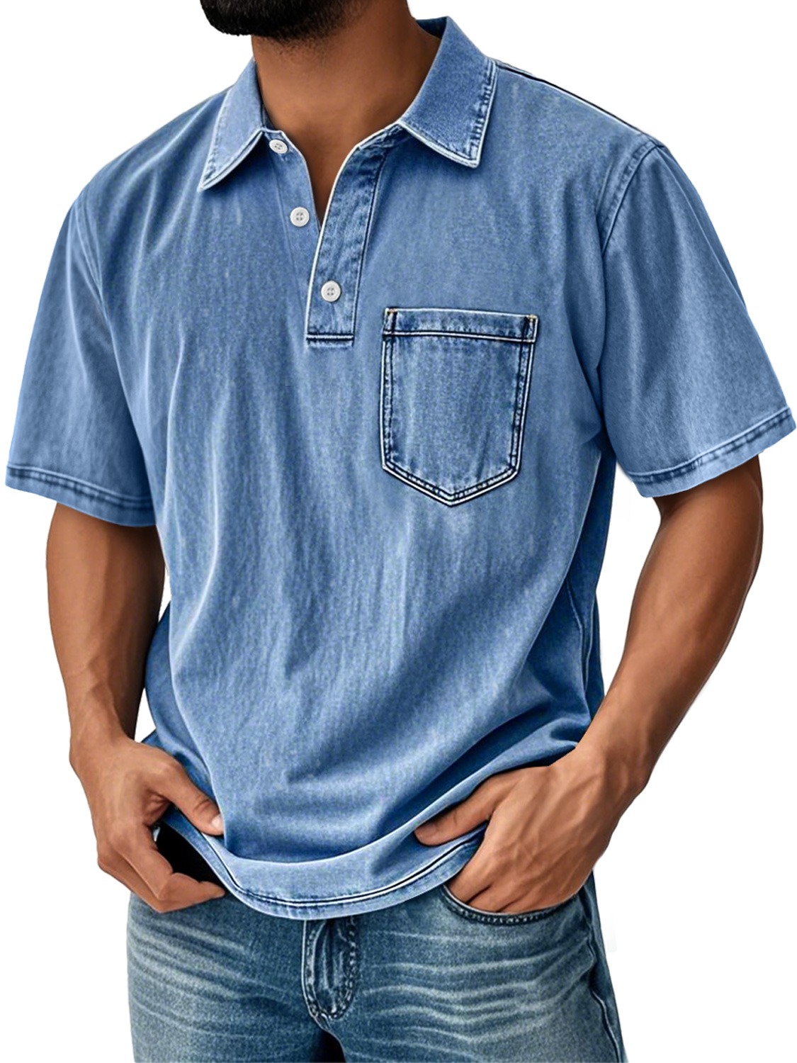 Herren Retro Alltag Kragen Tasche Casual Kurzarm POLO Hemd-deurabatt