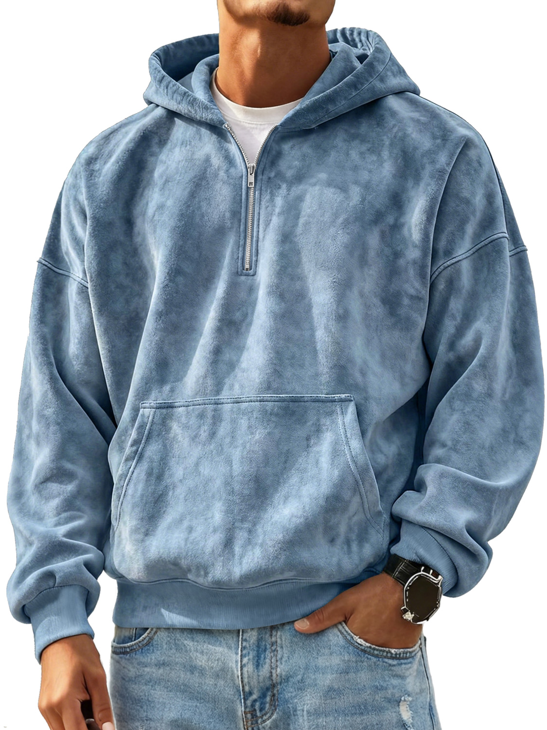 Retro-Freizeit-Kapuzenpullover aus Wildleder für Herren mit Reißverschluss-deurabatt