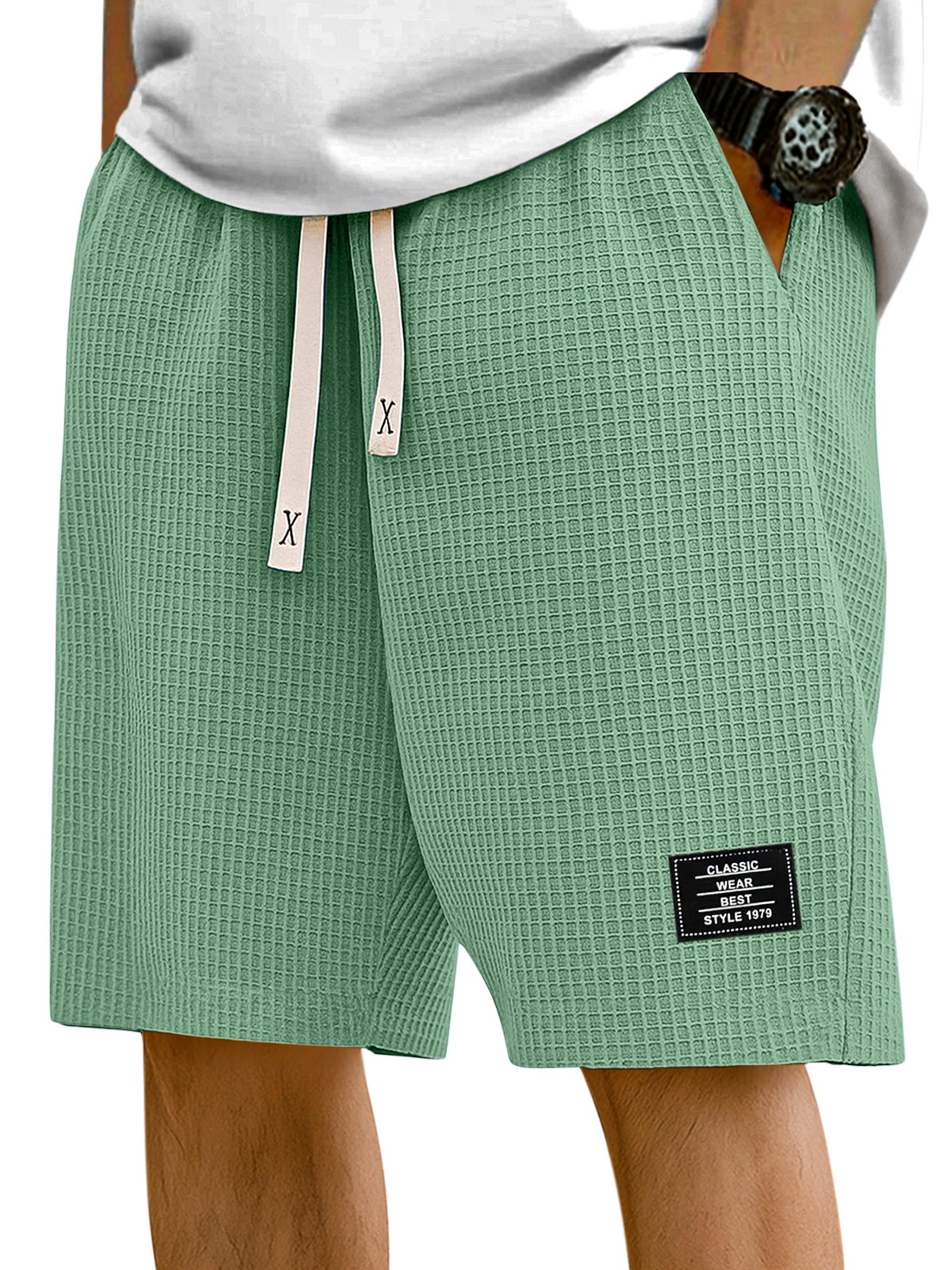 Herren Einfache Einfarbige Waffelstruktur Freizeitshorts