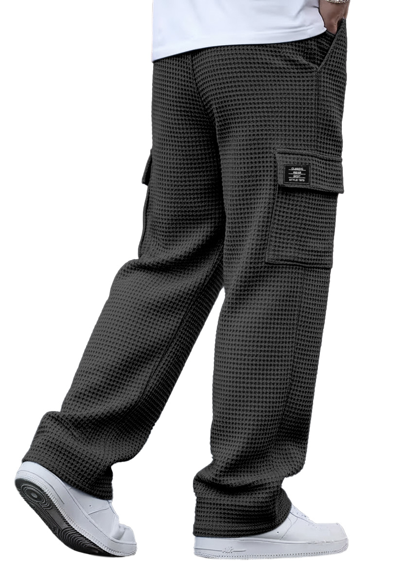 Einfache und vielseitige Waffelstrick-Multitaschen-Hose im lockeren Schnitt-deurabatt