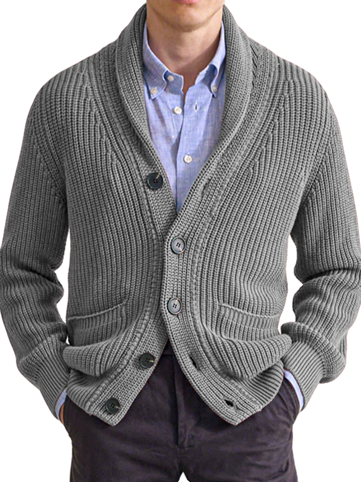 Herbst- und Winter-Herrenpullover einfarbiger Revers-Hochkragen langärmeliger Strickjacke-deurabatt